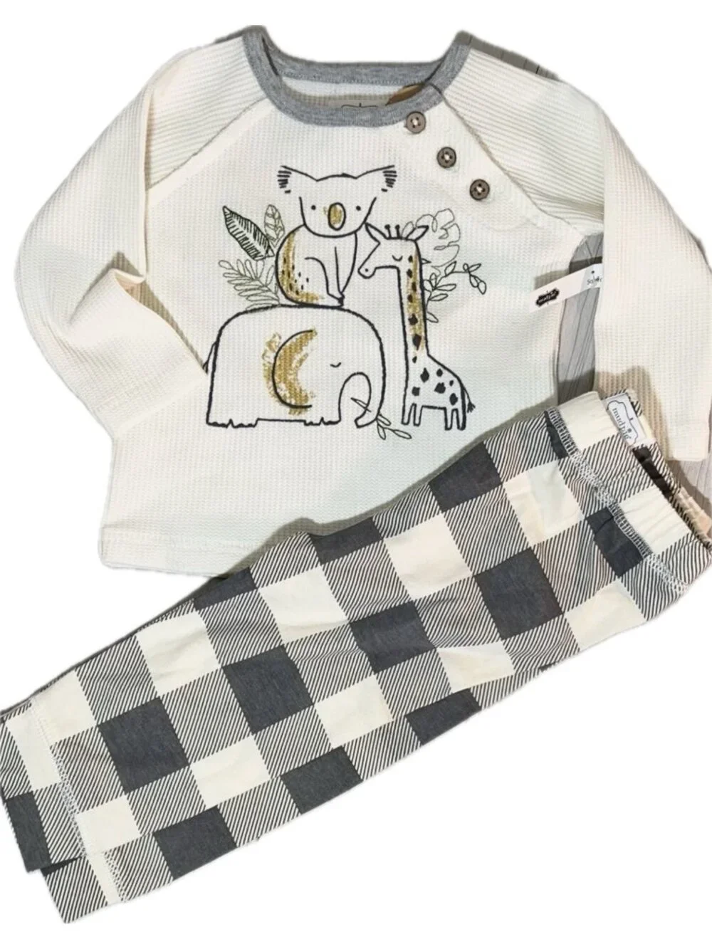 Mud Pie 3m 6m 9-12m NWOT Waffle knit buffalo check koala giraffe elephant safari